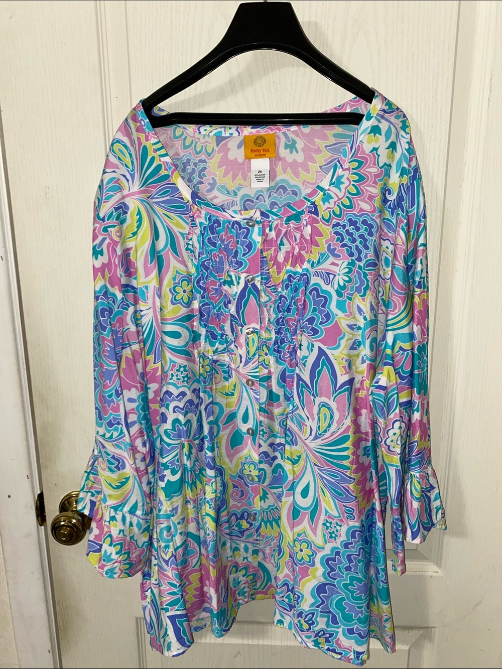 Ruby Rd. Pastel Floral Scoop Neck Tunic - Blue Pink Mint